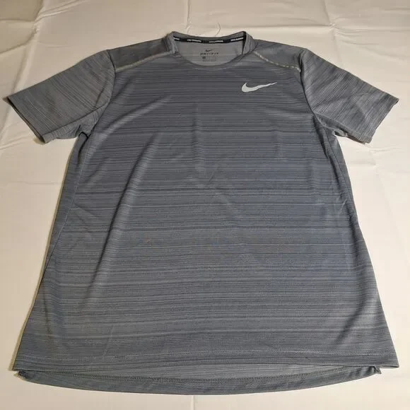 Nike Grey Striped Dri-Fit Running Miler Tshirt Athletic Workout Athleisure Sz M - Picture 3 of 8